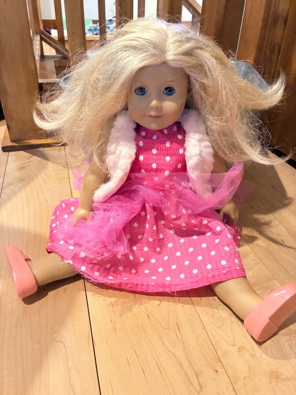 Blonde-Haired Pink Polka Dot Fashion Doll with Removable Outfit